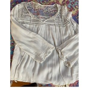 Flowy White Mesh Bohemian Peasant Top